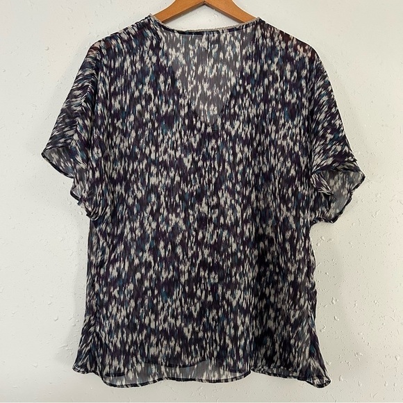 🦋 Converse One Star Purple Cream Button Down Short Sleeve Sheer Blouse Medium - Picture 4 of 6